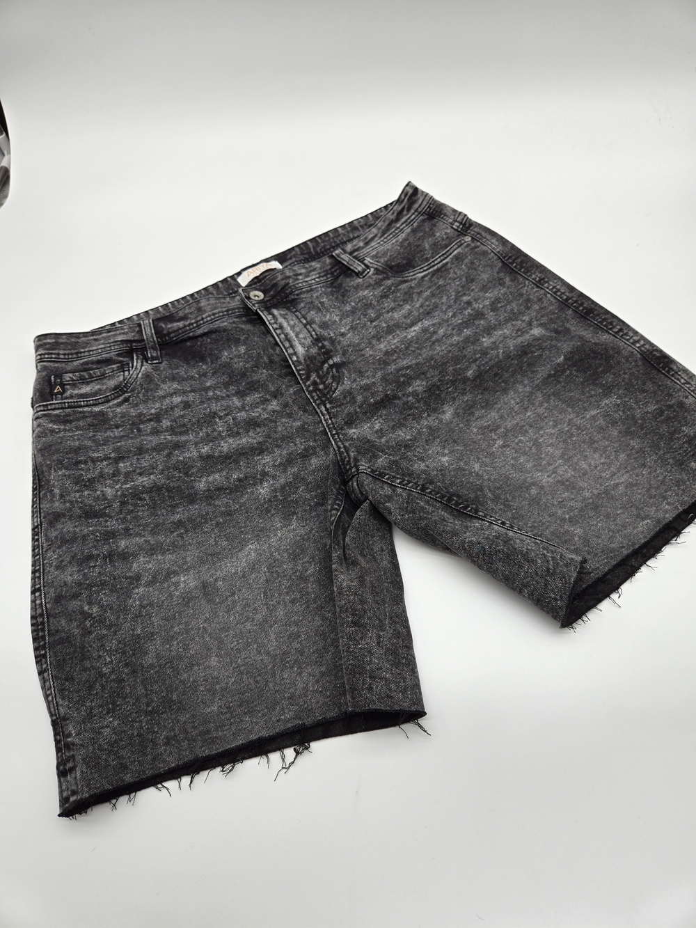 Black Acid-Wash Stretch Denim Shorts